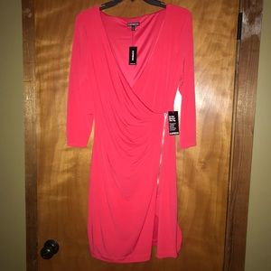 Express Faux Zipper Wrap Dress Coral M NWT